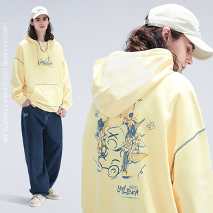 宽松 情侣帽衫 LAMLICKA手绘小恶魔印花连帽卫衣男潮牌2024春季 新款
