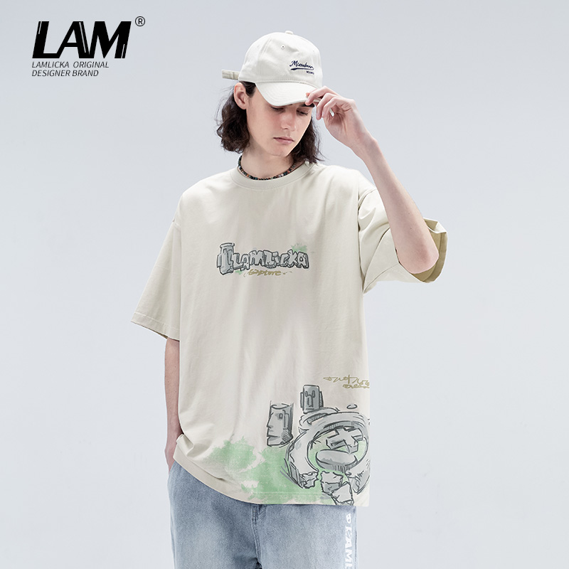 LAMLICKA自然风圆领短袖t恤男