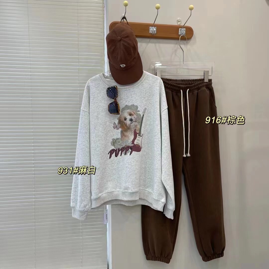薄款韩版纯棉吉他狗印花