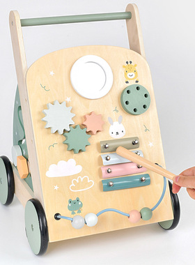 木质手推学步玩具婴儿多功能音乐镜子玩具宝宝学步车