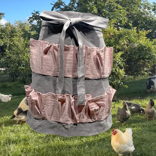 外贸文艺棉麻可以装鸡蛋半身围裙农场舒适直播腰围鸡场工作服防污