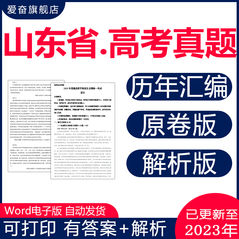 2024山东省历年高考真题试卷语文数学英语物理化学历史地理文综23-封面