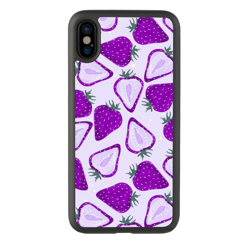 可爱11紫色草莓插画适用于iphone121314promax保护壳苹果xs防摔xr