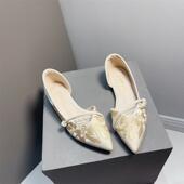 尖头平底单鞋 2025春夏新款 软底旗袍鞋 国风新中式 复古刺绣珍珠女鞋