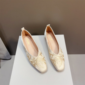绣花豆豆鞋 新中式 百搭方头浅口女单鞋 国风旗袍鞋 复古2025春季 新款