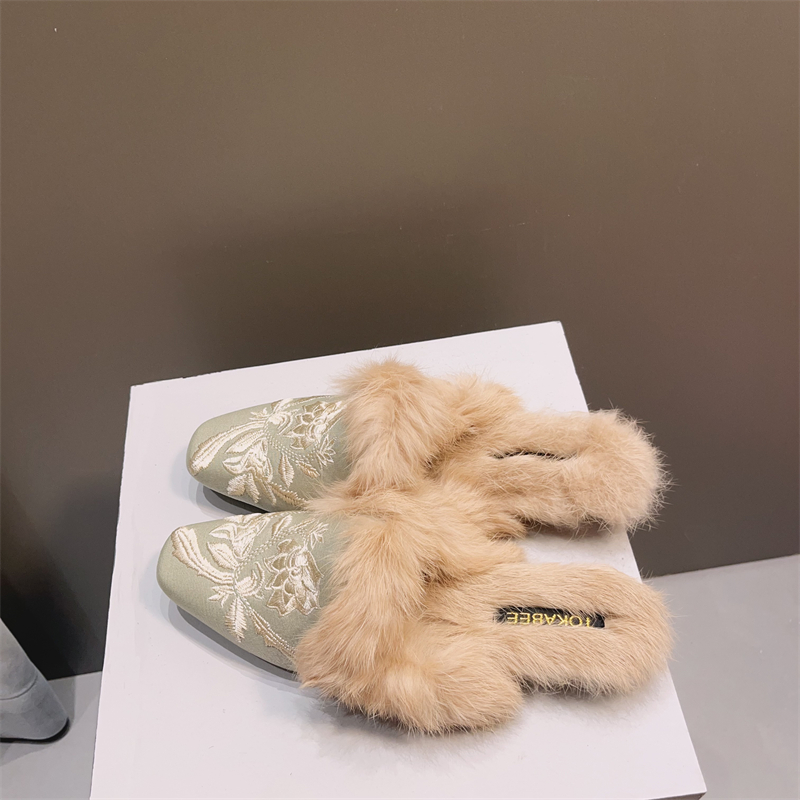 新中式国风一脚蹬刺绣包头拖鞋