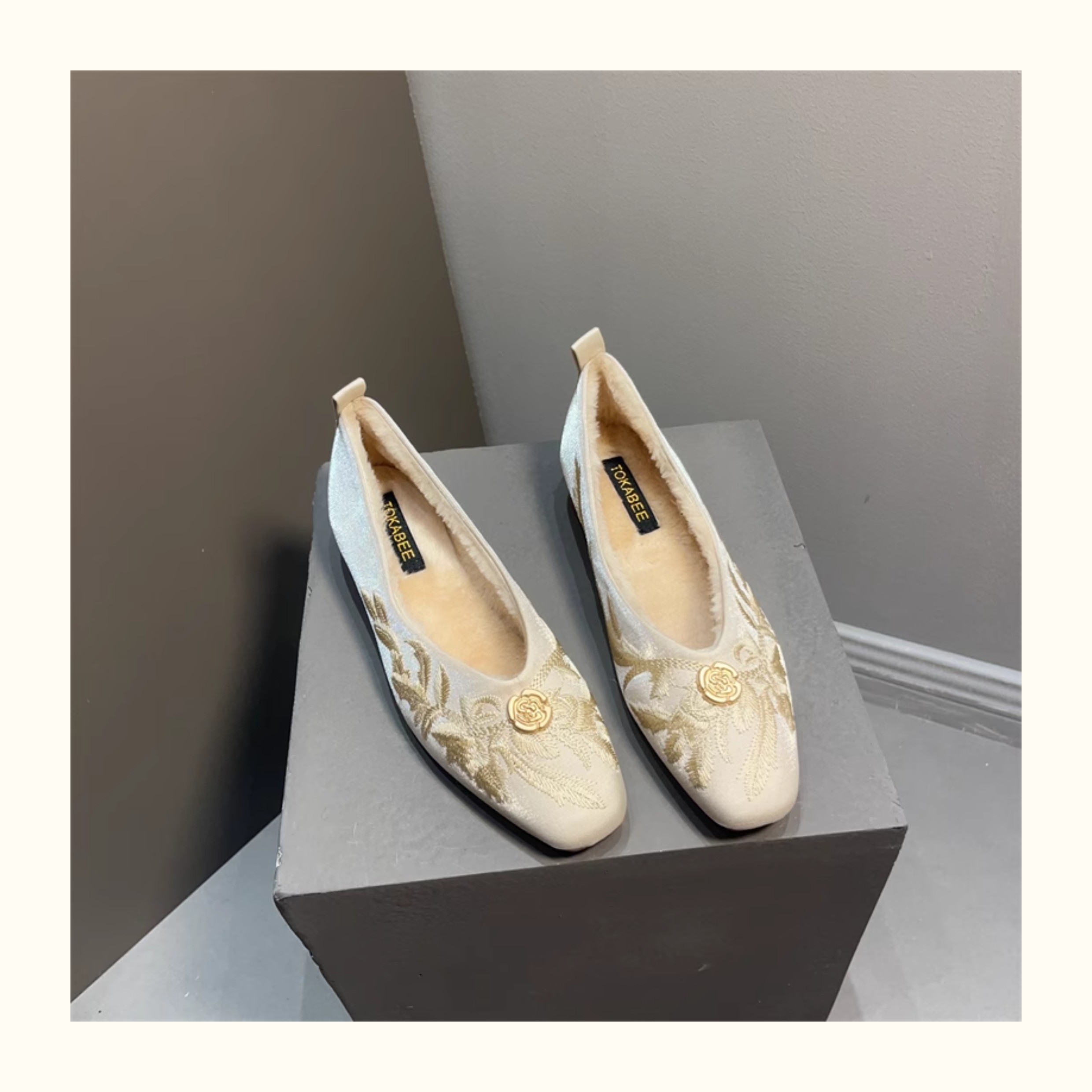 国风新中式低跟毛毛鞋女