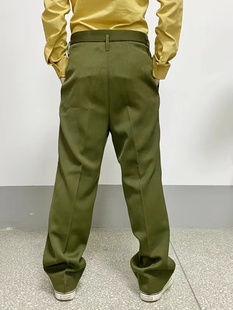 老式绿色马裤呢裤子黄色毛料冬季休闲直筒裤