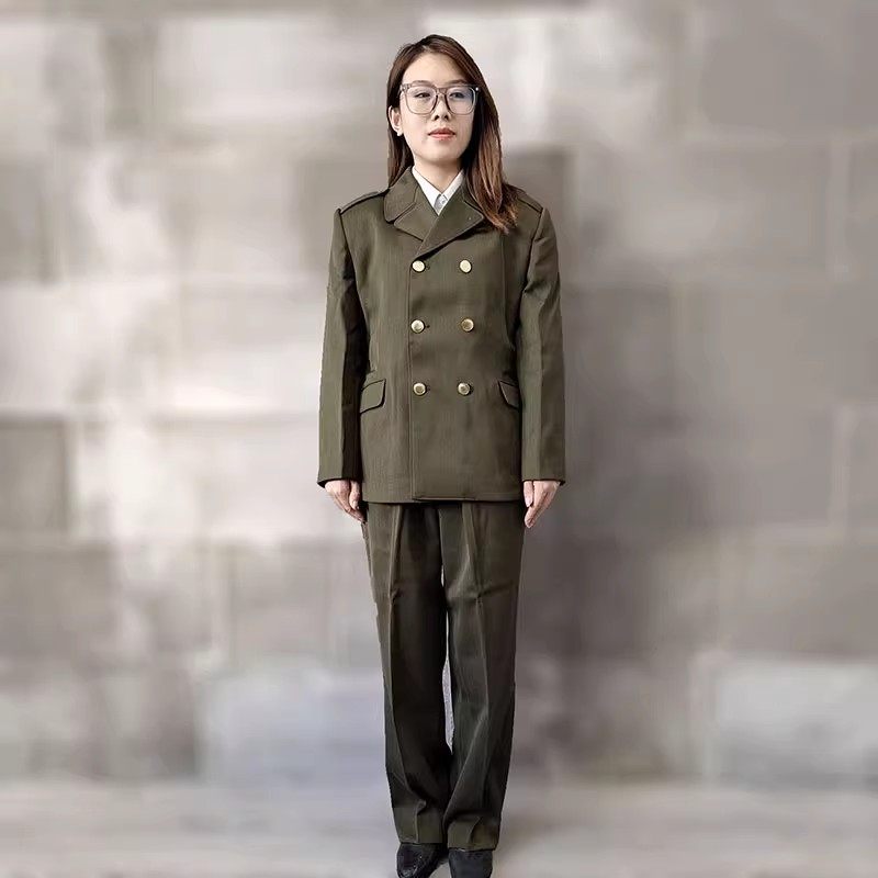 黄绿色马裤呢冬女装毛料凡立丁正品怀旧纪念中老年中山装防寒保暖