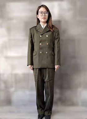 黄绿色马裤呢冬女装毛料凡立丁正品怀旧纪念中老年中山装防寒保暖