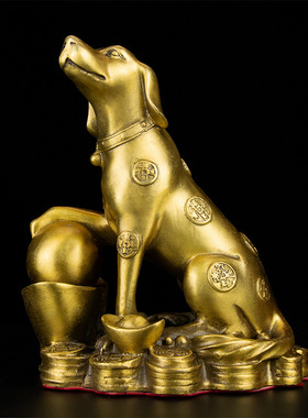 铜狗摆件纯铜十二生肖家居摆设客厅玄关坐地生财狗中式装饰工艺品