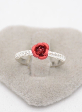 韩版红色玫瑰花朵戒指甜美气质