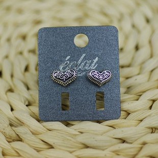 小巧银色气质心形耳钉 欧美复古烧银质感vintage stud earring