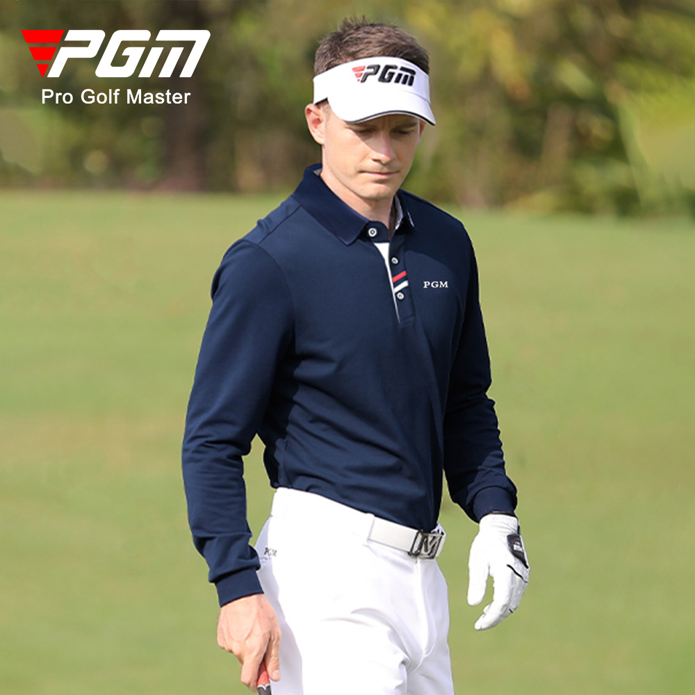 新款PGM高尔夫球服装 男长袖T恤 春秋速干翻领休闲弹力运动上衣