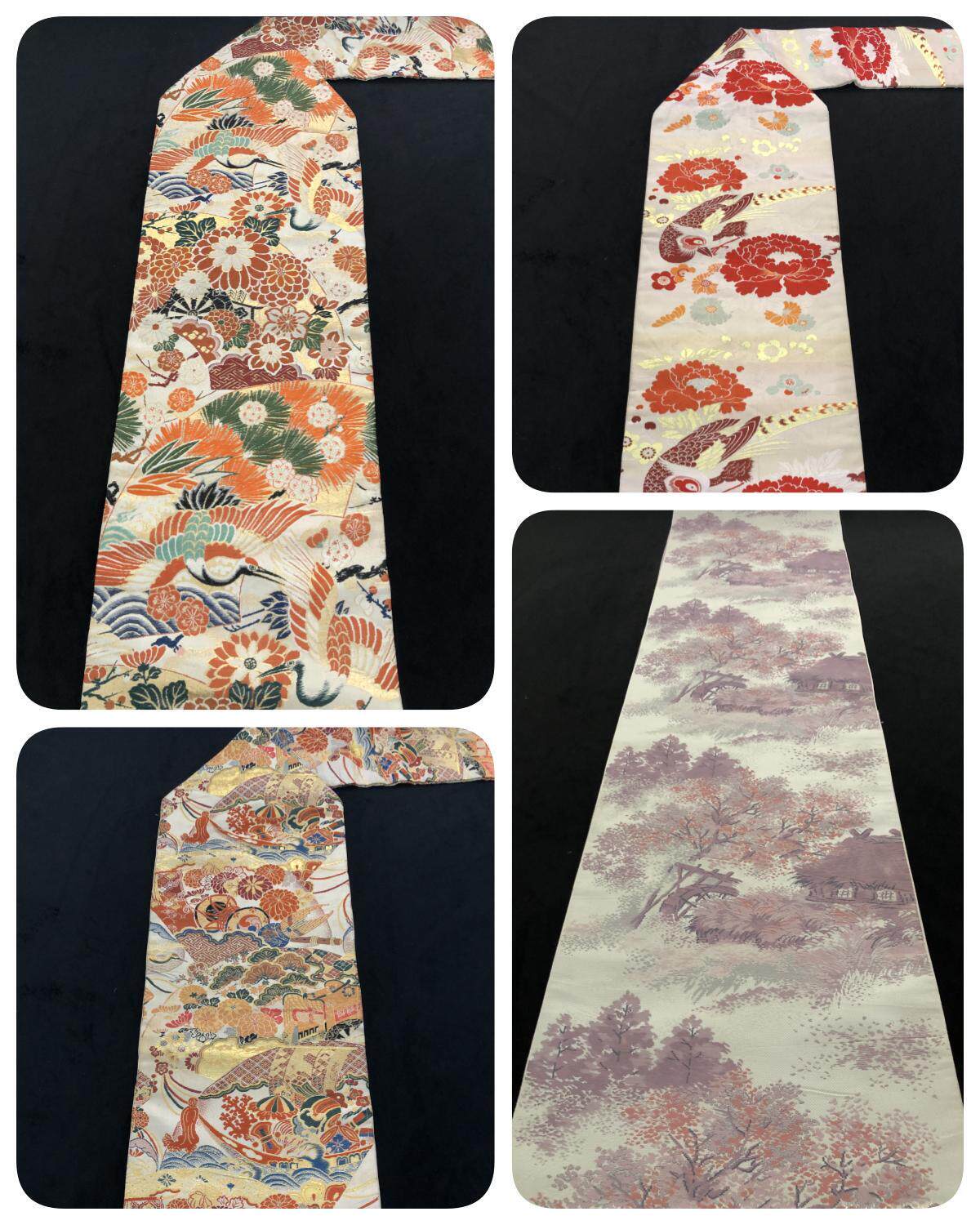 vintage正绢西阵织日本和服腰带手工名古屋带金线装饰diy茶席桌旗