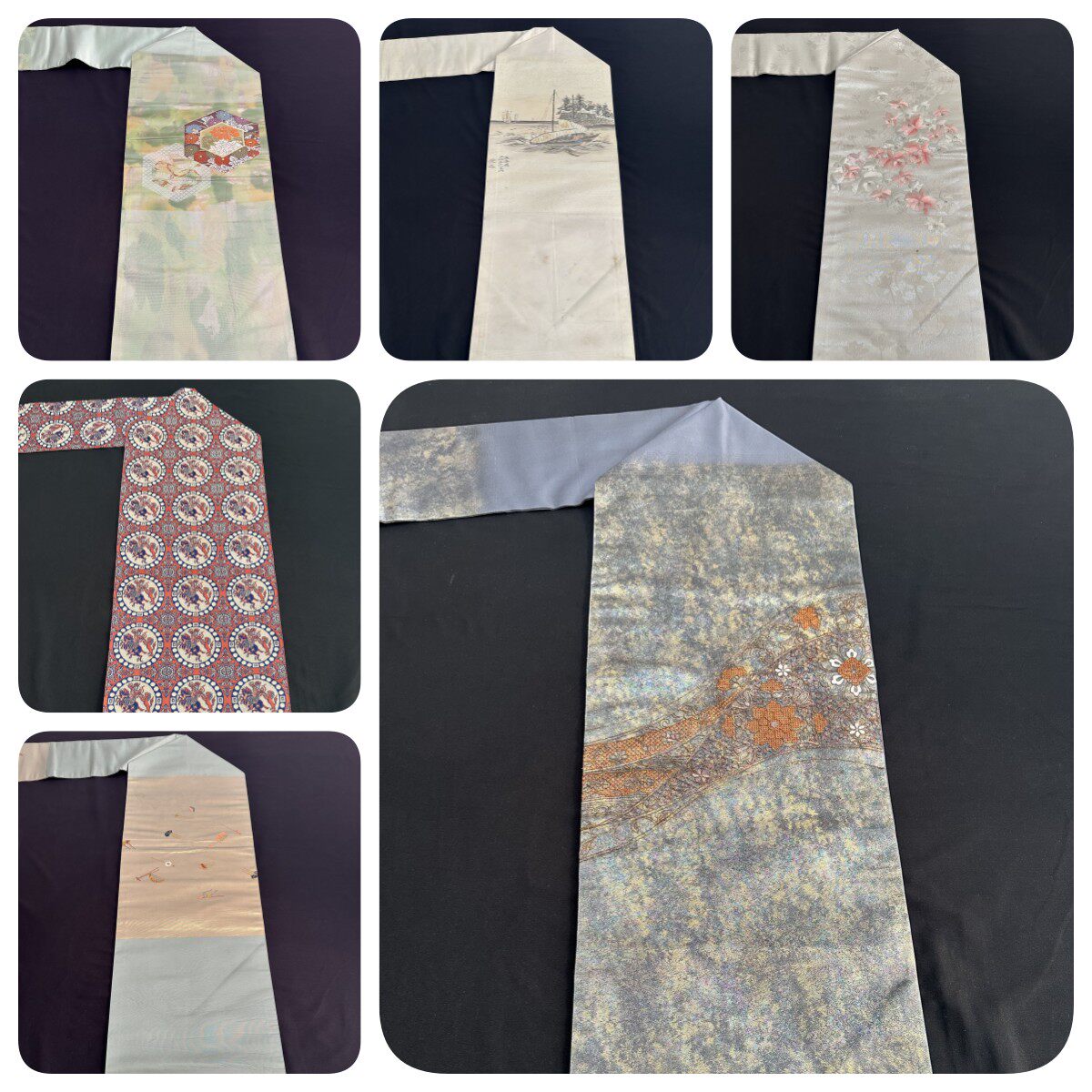 中古正绢西阵织日式和服名古屋带手工腰带金澜真丝DIY面料