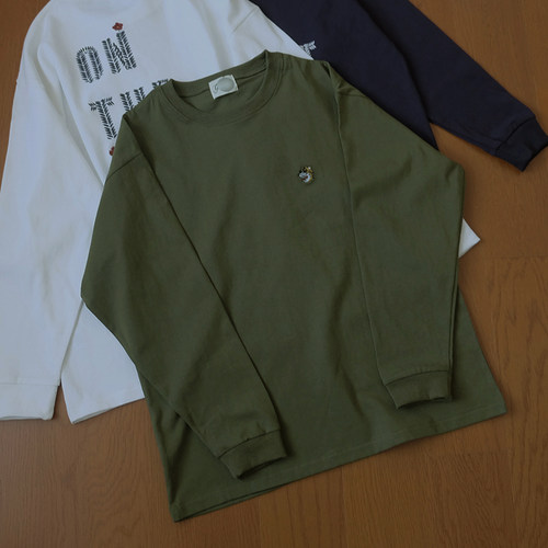 日单潮牌刺绣装饰男圆领长袖T恤