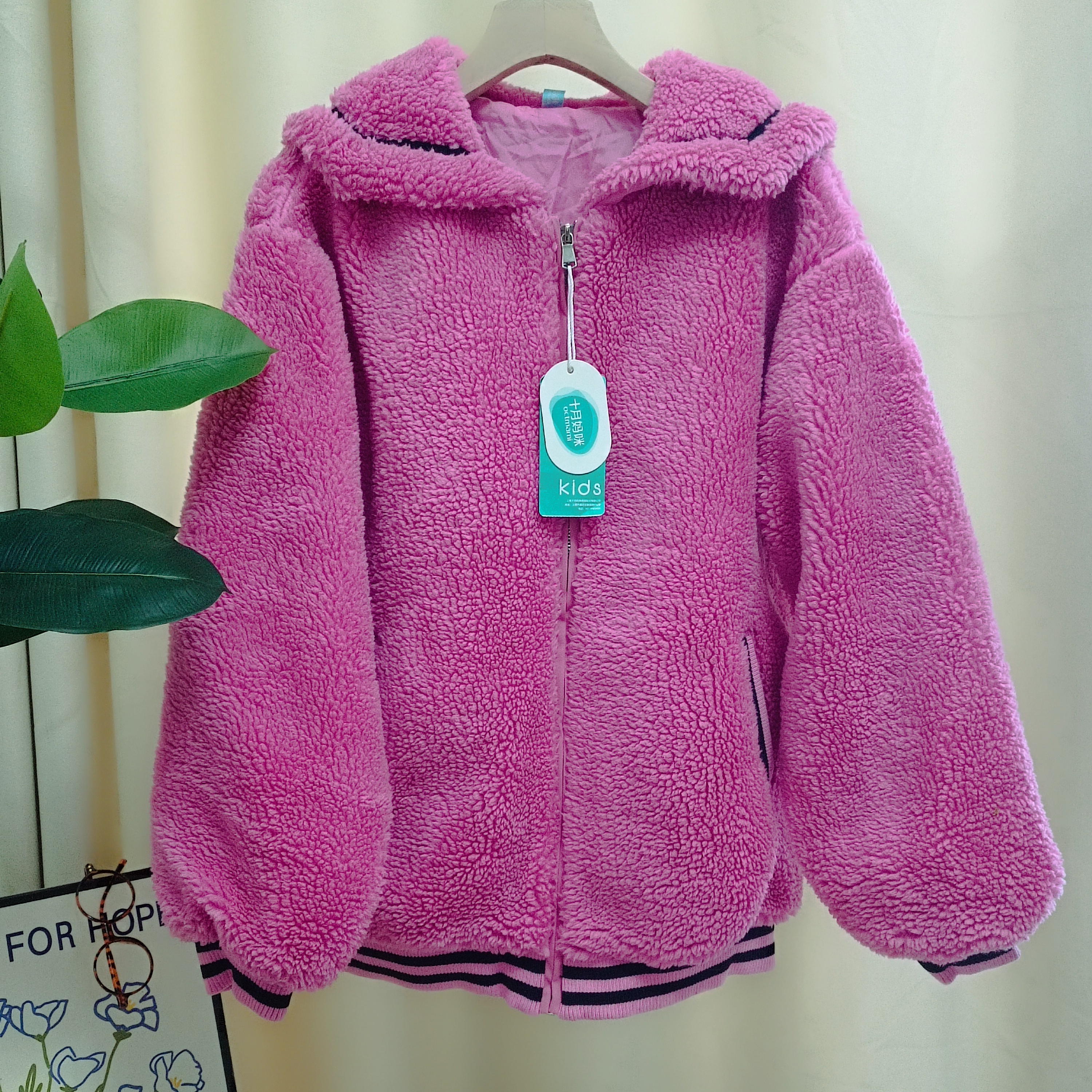 海军领毛毛外套冬季洋气加厚加绒保暖棉服棉衣女童冬装儿童