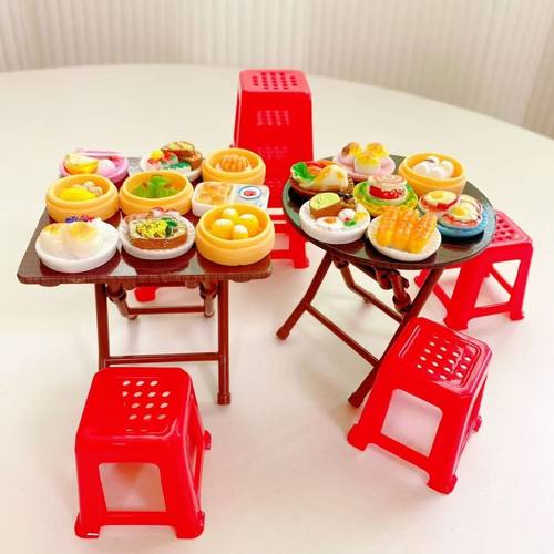 娃娃屋配件小孩玩具场景拍摄道具仿真迷你折叠桌椅子摆件餐桌椅子
