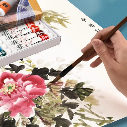 美邦祈富中国画颜料12色初学毛笔工笔画24色水墨画工具套装山水画