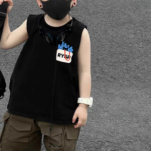 TB2-儿童背心T恤夏季新款男童女童字母印花坎肩宝宝洋气上衣