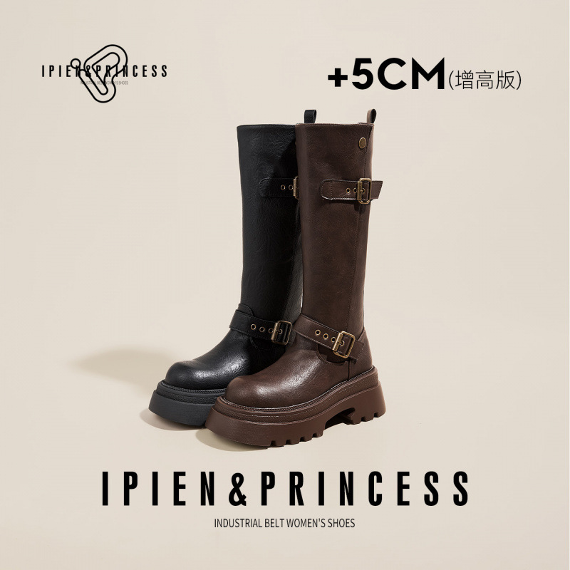 美拉德复古骑士靴2025冬季新款百搭显瘦高筒靴子厚底高跟长筒靴女