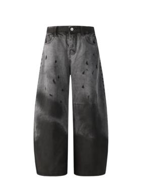 MAOQIAOYI 2025春季新款扎染泼墨弯刀裤小众渐变休闲阔腿直筒裤