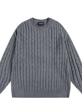 MAOQIAOYI 2025冬季复古麻花简约毛衣情侣休闲百搭小众设计感上衣