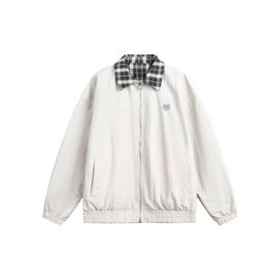 DEVILRAY秋季美式撞色复古拼接格纹夹克宽松休闲哈灵顿双面穿外套