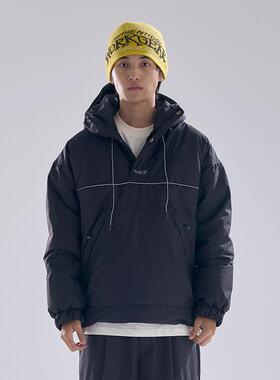 UNDREST 冬季半拉链登山连帽羽绒服大口袋宽松加厚拼接反光条棉袄