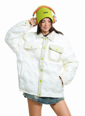 N-52TRW 美式复古高级感小香风格子拼接棉服宽松加厚设计感外套