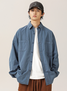 BLACK ARMADA复古宽松纯色工装衬衫日系简约经典百搭休闲情侣衬衣