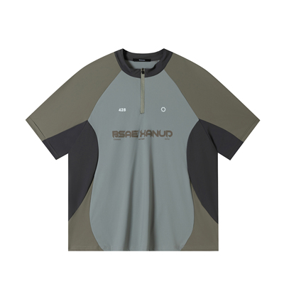 EPICURUS 2025年夏季速干冰丝凉感骑行T恤拼接撞色半高领运动短袖