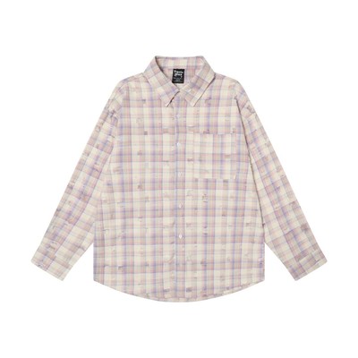 TAELE PLUS 春秋美式格纹水洗高级感破洞长袖衬衫独特设计衬衣