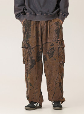 BLACK ARMADA秋季潮牌美式纯棉树枝迷彩工装裤复古休闲宽松阔腿裤