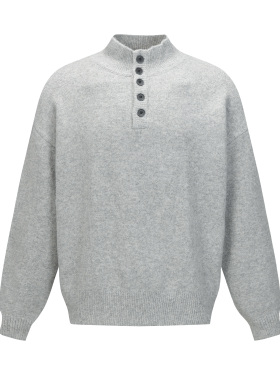 BLAZECLO 2025秋季新款美式半开扣纽扣设计简约纯色针织外套毛衣