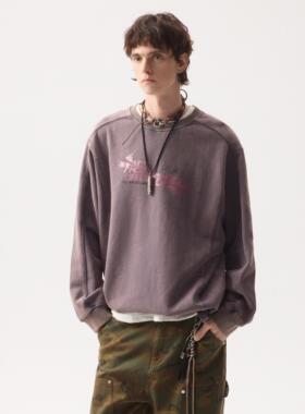 ANSWER ME 2025新春设计感美式水洗做旧卫衣字母印花重磅长袖T恤