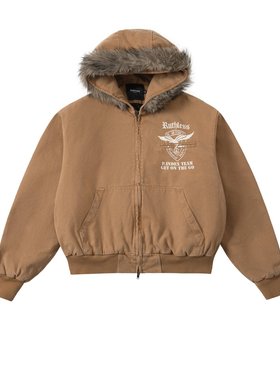 EPICURUS 2025冬季新款水洗做旧落色复古毛领底特律棉服休闲外套