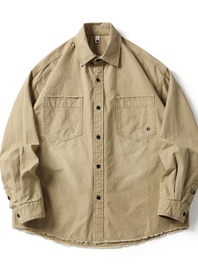 BLACK ARMADA 秋季多口袋翻领宽松透气休闲衬衣日系复古工装外套