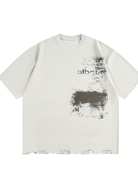 BTBDBTE 夏季高街设计感破坏风做旧字母水洗印花T恤休闲百搭上衣