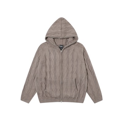 TAELE PLUS 秋季扭花复古老钱连帽开衫卫衣慵懒宽松休闲针织毛衣