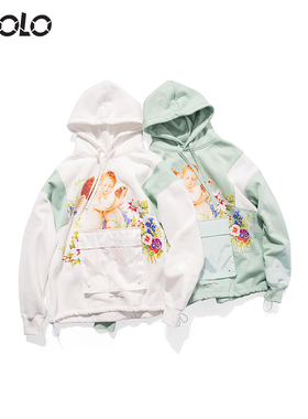 WINDERFLIES WINDINESS 小天使印花连帽加绒卫衣秋冬落肩情侣帽衫
