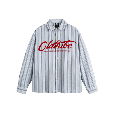 OLDTRIBE 2025秋季新款复古条纹字母印花宽松高街情侣百搭衬衣