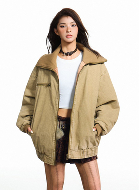 N-52TRW 冬季厚款夹棉基础工装保暖棉衣设计感宽松休闲高领外套