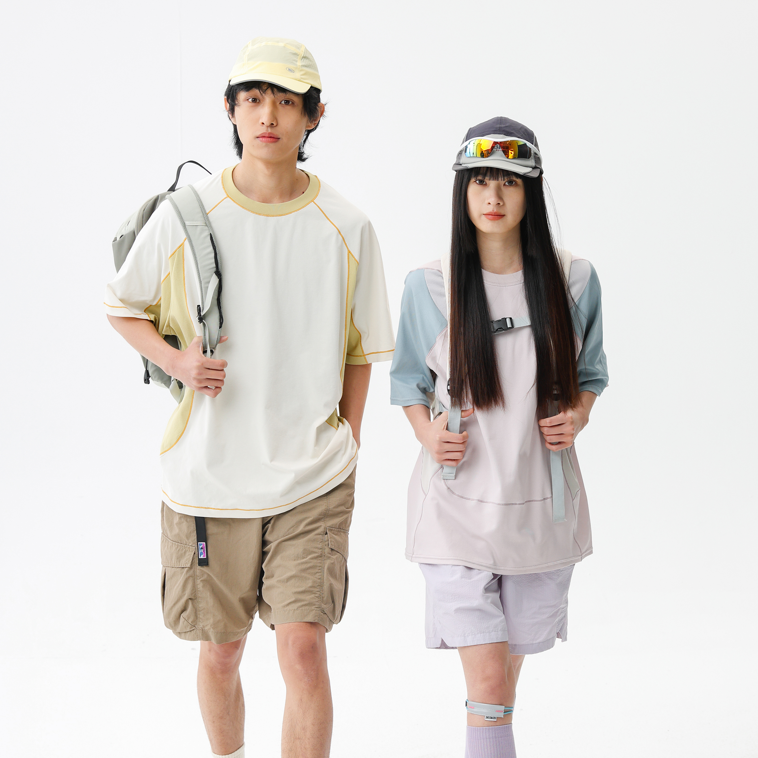 BLACK ARMADA 夏季重磅拼色宽松速干透气T恤美式山系户外抗菌短袖