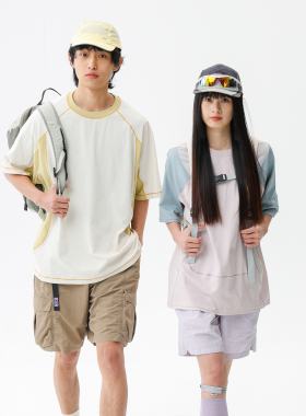 BLACK ARMADA 夏季重磅拼色宽松速干透气T恤美式山系户外抗菌短袖