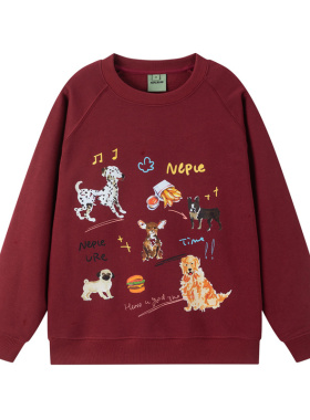 NEPLEURE 秋季宽松慵懒风休闲卫衣复古酒红色氛围感童趣潮牌上衣