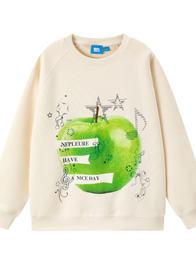 NEPLEURE 美式潮牌青苹果涂鸦印花字母休闲卫衣2025秋季情侣上衣