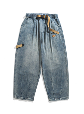 GAYR 2025年秋季数据款新图洗水做旧腰带装饰阔版抽绳牛仔长裤