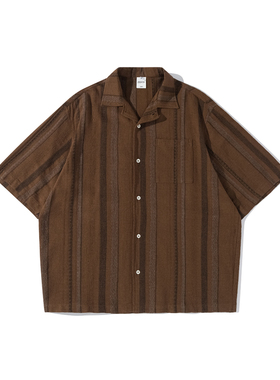 BSAPA 2025夏季日系复古夏天古巴领衬衫男士休闲宽松沙滩情侣衬衣